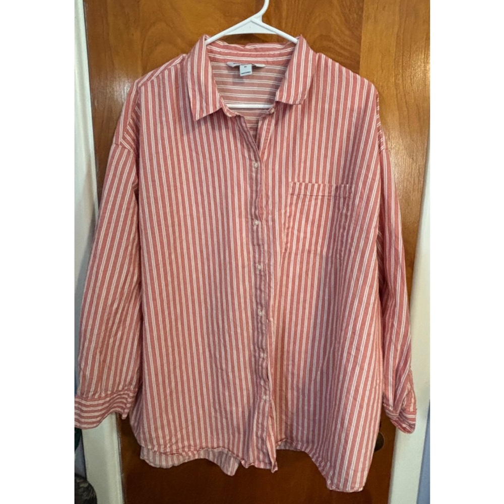 Old Navy Pink and White Striped Oversized Shirt